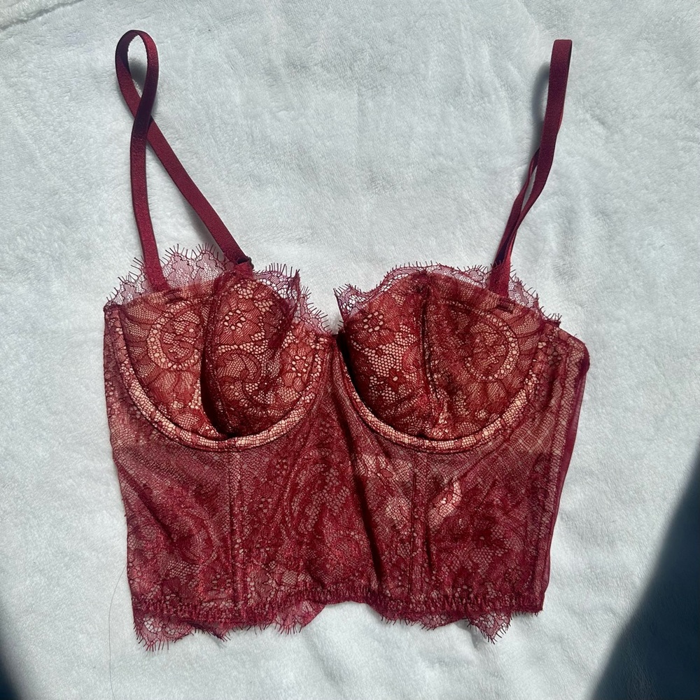 Victorias Secret Lace Crop Top in Deep Red